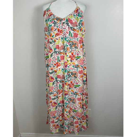 Old Navy Fit And Flare Crinkled‎ Halter Maxi Dress Floral Print Womens Size XXL - Picture 15 of 16